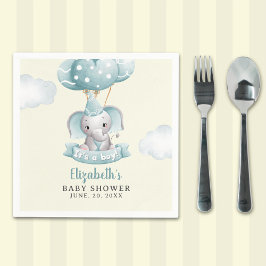 Watercolor Gray Elephant Baby shower Boy Servet