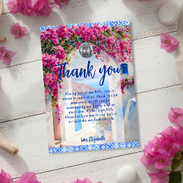 Watercolor Greek Island Floral Tile Thank You Card Feestdagenkaart