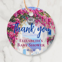 Watercolor Greek Italian Pink Flowers Blue Tiles Bedankjes Labels