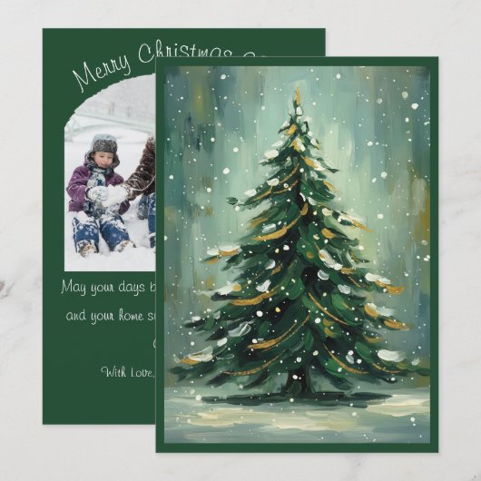 Watercolor Green Christmas Tree Winter Holiday Feestdagenkaart (Voorkant / Achterkant)