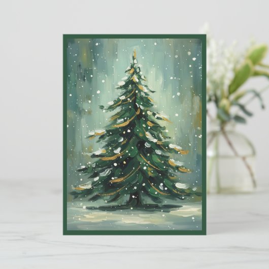 Watercolor Green Christmas Tree Winter Holiday Feestdagenkaart (Staand voorkant)