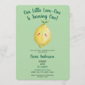Watercolor Green Cute Lemon First Birthday Kaart (Voorkant)