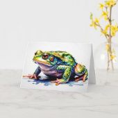 Watercolor Green Frog, Cute Colorful Toad  Kaart (Gele Bloem)