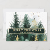 Watercolor Green Gold Forest Christmas Feestdagenkaart (Voorkant)