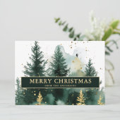 Watercolor Green Gold Forest Christmas Feestdagenkaart (Staand voorkant)