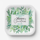 : Watercolor Green Grass – Festive Christmas Party Papieren Bordje (Voorkant)