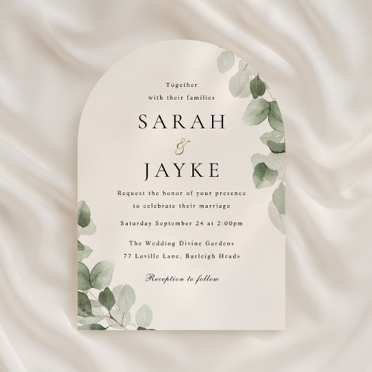 Watercolor Green Leaf Elegance Arch Wedding Kaart