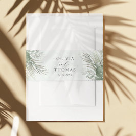 Watercolor Green Palm Leaf Wedding Uitnodigingen Wikkel