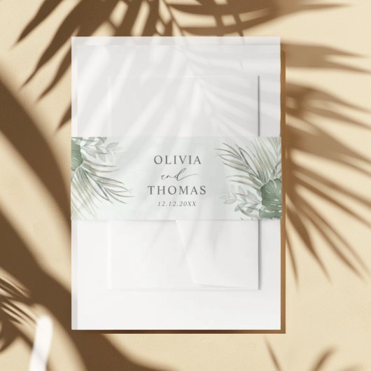 Watercolor Green Palm Leaf Wedding Uitnodigingen Wikkel