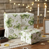 Watercolor Green Shamrocks Three Leaf Clovers Cadeaupapier