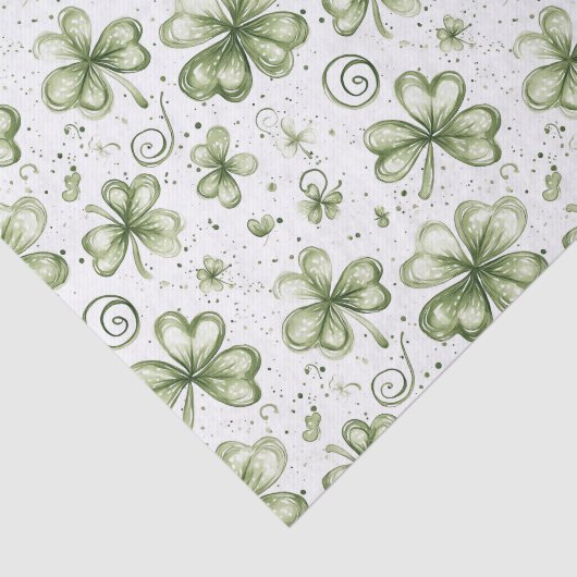 Watercolor Green Shamrocks Three Leaf Clovers Tissuepapier (Detail)