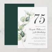 Watercolor Greenery 75th Birthday Script Kaart (Voorkant / Achterkant)