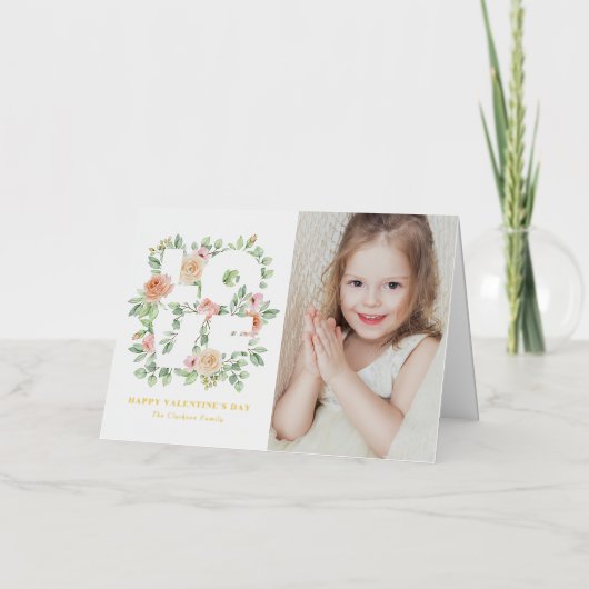 Watercolor Greenery and Rose Photo Valentine's Day Folie Wenskaart (Voorkant)