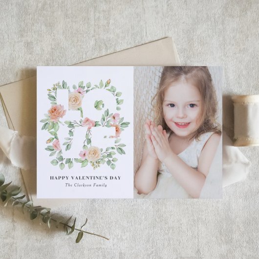 Watercolor Greenery and Rose Photo Valentine's Day Kaart