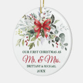 Watercolor Greenery Berries Christmas Red Bow Keramisch Ornament (Links)