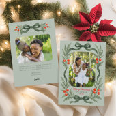 Watercolor Greenery Bow Merry Christmas Photo Feestdagenkaart