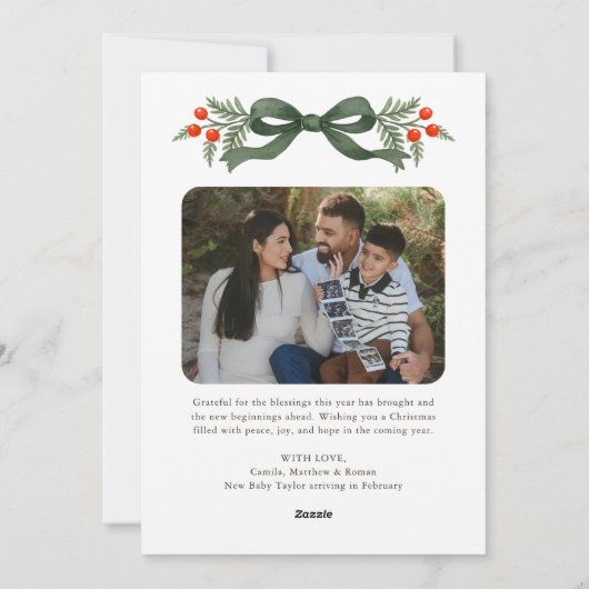 Watercolor Greenery Bow Merry Christmas Photo Feestdagenkaart (Achterkant)