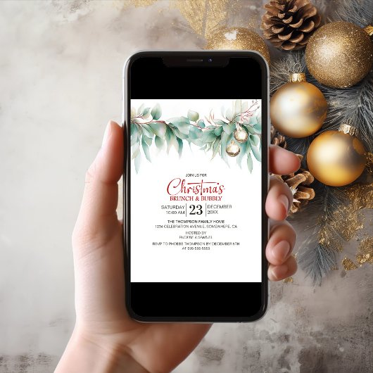 Watercolor Greenery Christmas Brunch Kaart