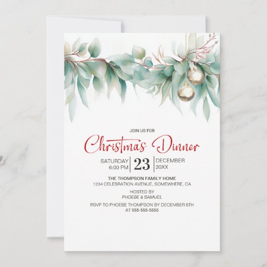 Watercolor Greenery Christmas Dinner Kaart (Voorkant)