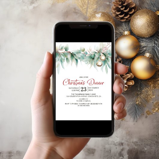 Watercolor Greenery Christmas Dinner Kaart