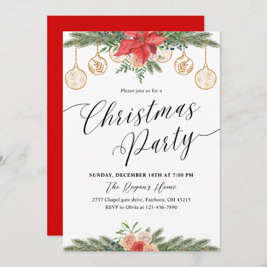 Watercolor Greenery Christmas Party  Kaart (Voorkant / Achterkant)