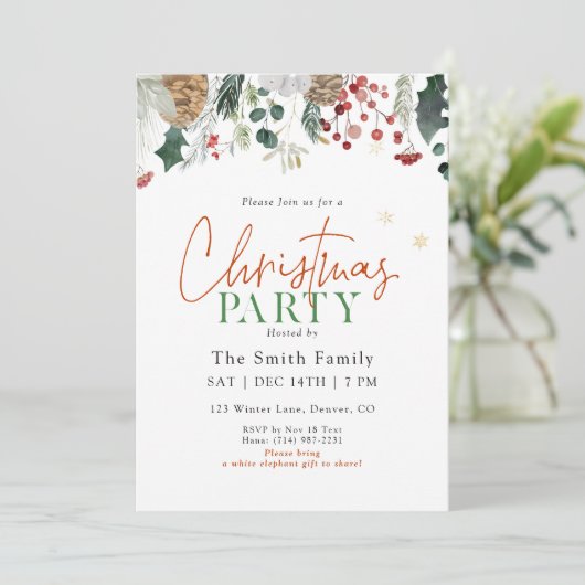 Watercolor Greenery Christmas Party Kaart (Staand voorkant)