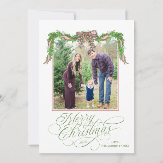 Watercolor Greenery Christmas Photo Card Feestdagenkaart (Voorkant)