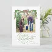 Watercolor Greenery Christmas Photo Card Feestdagenkaart (Staand voorkant)