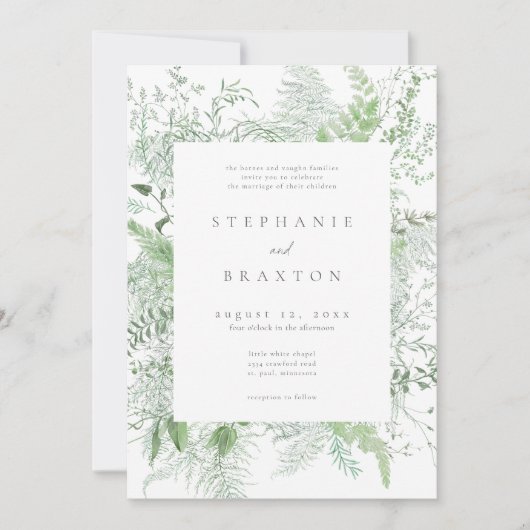 Watercolor Greenery Fern Rustic Wedding Kaart (Voorkant)