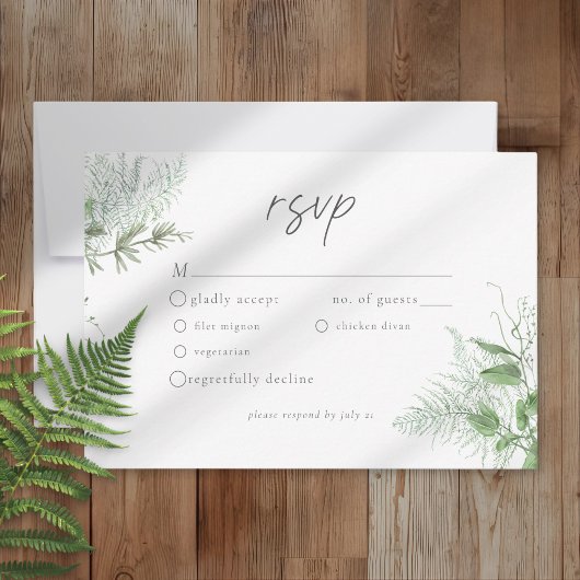 Watercolor Greenery Fern Rustic Wedding RSVP Kaartje
