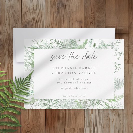 Watercolor Greenery Fern Rustic Wedding Save The Date