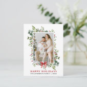 Watercolor Greenery Happy Holidays Red Bow Briefkaart (Staand voorkant)