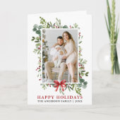 Watercolor Greenery Happy Holidays Red Bow Fold Feestdagen Kaart (Voorkant)