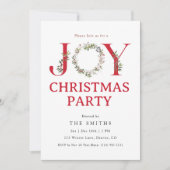 Watercolor Greenery JOY Christmas Party Invitation Kaart (Voorkant)