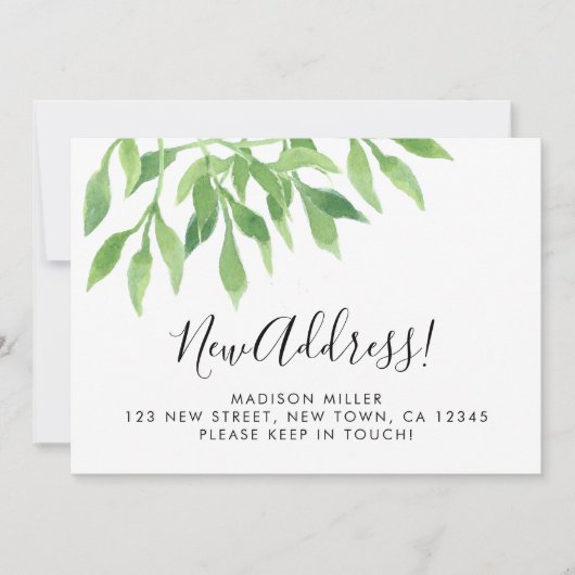 Watercolor Greenery New Address Moving Aankondiging (Voorkant)
