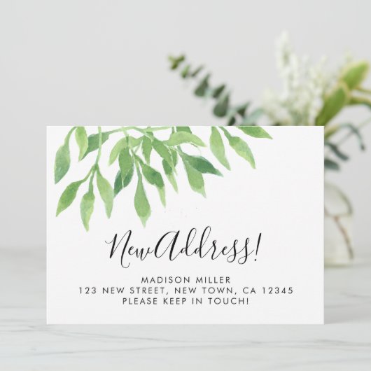Watercolor Greenery New Address Moving Aankondiging (Staand voorkant)