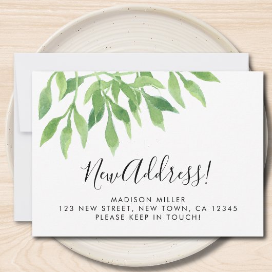 Watercolor Greenery New Address Moving Aankondiging