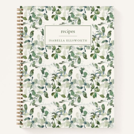Watercolor Greenery Personalized Name Recipe Notitieboek (Voorkant)