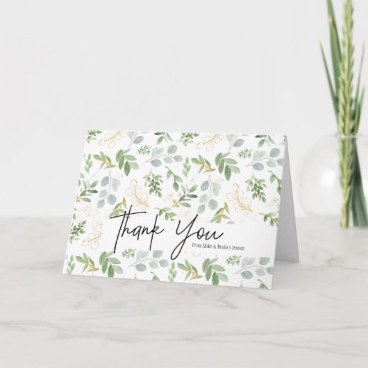 Watercolor Greenery Personalized Thank You Card Bedankkaart (Voorkant)
