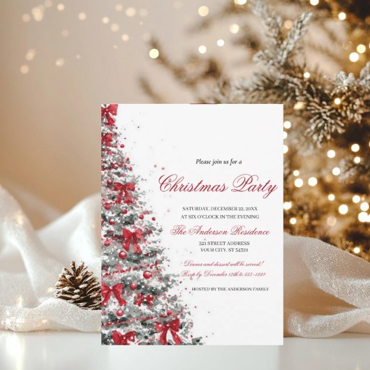 Watercolor Greenery Red Berries Christmas Party Kaart