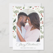 Watercolor Greenery & Red Berry Christmas Photo Feestdagenkaart (Voorkant)