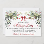 Watercolor Greenery Red Bow Holiday Party Kaart (Voorkant)