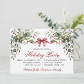 Watercolor Greenery Red Bow Holiday Party Kaart (Staand voorkant)