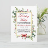 Watercolor Greenery Red Bow Holiday Party Kaart (Staand voorkant)