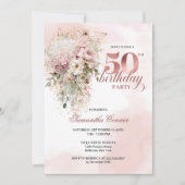 Watercolor Greenery Rose Gold 50th Birthday Invite Kaart (Voorkant)