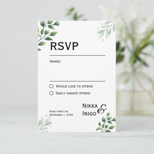 Watercolor Greenery RSVP Card Invitation (Staand voorkant)