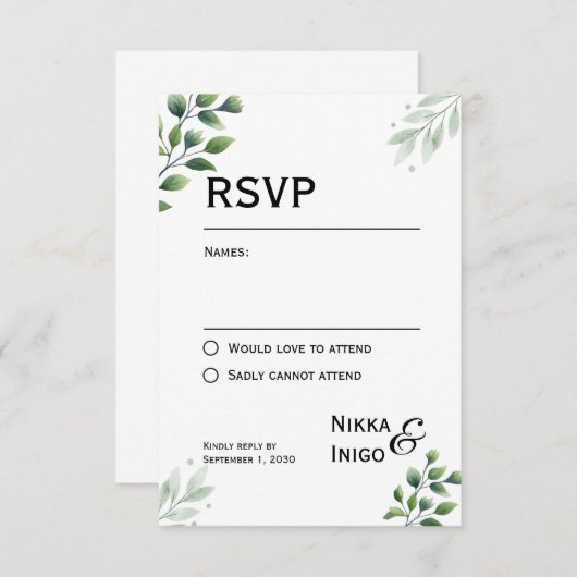 Watercolor Greenery RSVP Card Invitation (Voorkant / Achterkant)