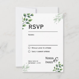 Watercolor Greenery RSVP Card Invitation