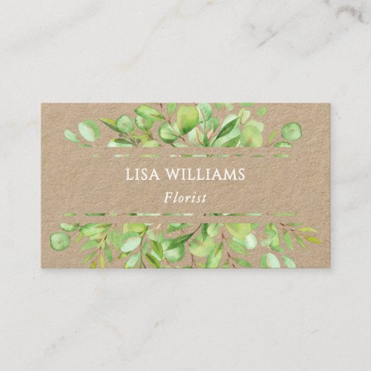 Watercolor Greenery Rustic | QR Code Visitekaartje (Voorkant)
