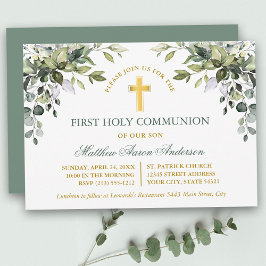 Watercolor Greenery Sage Green Gold Communion Kaart
